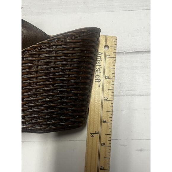 Born Wedge Sandals Womens Size 9 Brown Leather Platform Buckle Woven W82314 - Picture 11 of 13